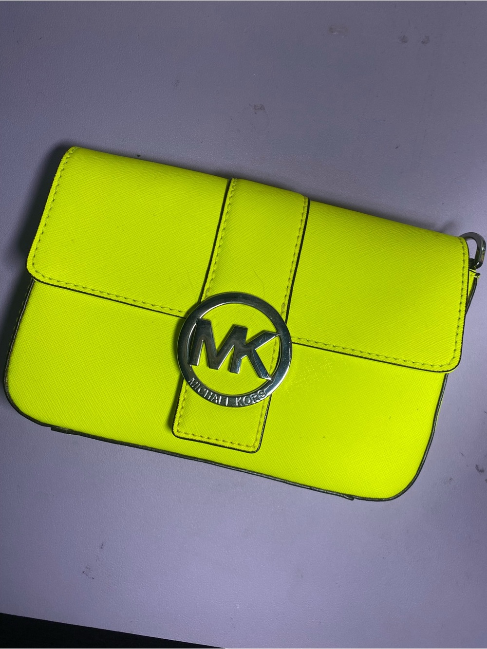 Michael Kors Neon Yellow Saffiano Leather Wristlet Crossbody
